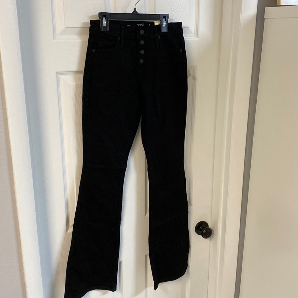 Universal Thread 0 regular high rise flare black jeans NWT black button …